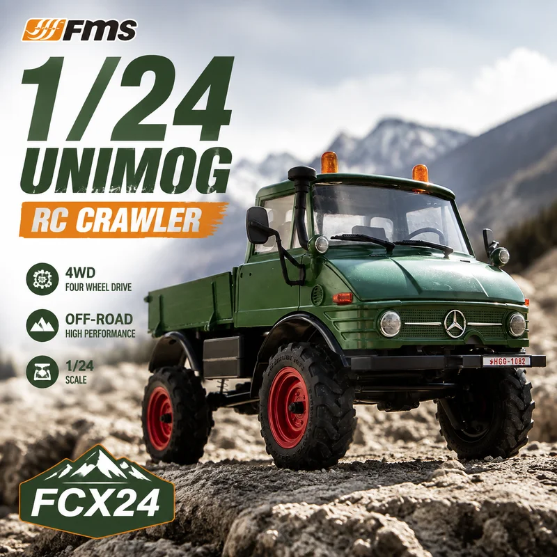 New Fms 1/24 Fcx Series Unimog 4wd Rc Crawler Electric Simulation Off‑Road Remote Control Hobby Scale Model Car