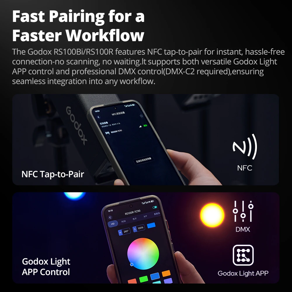 

GODOX RS100Bi 28600Lux Bi-color RS100R Full Color LED Video Light Photography Light for Outdoor Studio Live Streaming Shooting