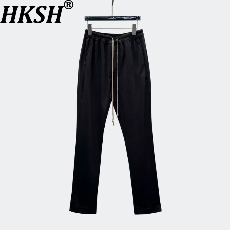 

HKSH Новые мужские брюки весенней коллекции: классические, стильные, в стиле High Street, темно-однотонные, свободного прямого кроя, с разрезами по низу, в стиле панк-шик, Ins HK21287