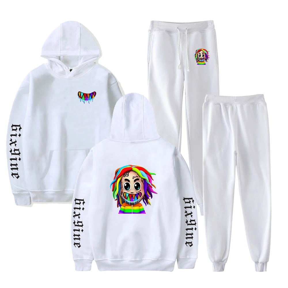 

6ix9ine Sweatshirts Two Piece Set Unisex Tracksuit GOOBA Hoodies+Jogger Pant Rainbow Shark Hip Hop Clothes Women Men's Sets