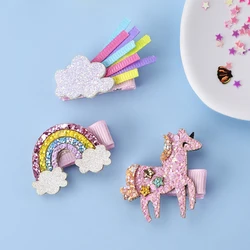 Girls Glitter Unicorn Rainbow Hair Clips Set Cute No Slip Sparkly Hair Accessory for Little Girls Birthday Party Supplies Party