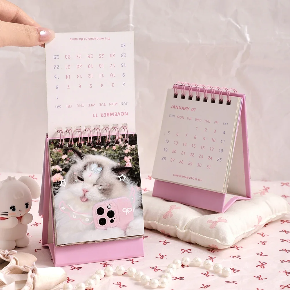 1 pc 2025 Mini Cute Monthly Calendar 12 Months Of Different Photos Tabletop Flip Schedule Calendar With Stickers For Home School