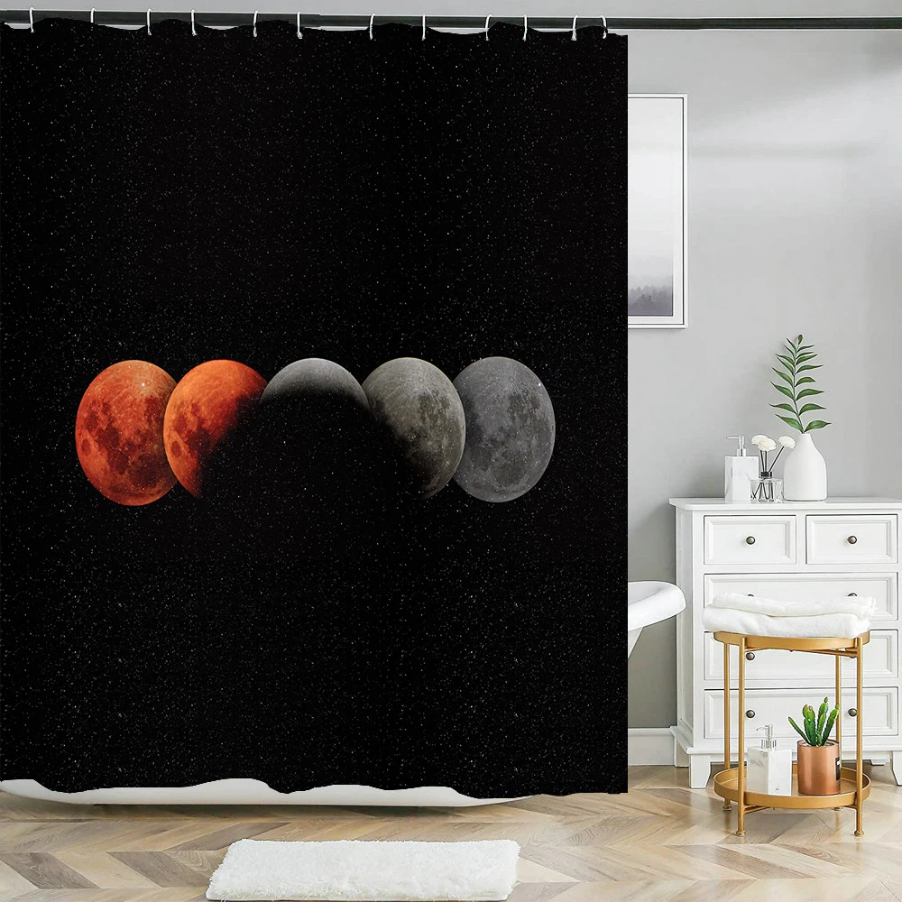 Full Moon Starry Sky Shower Curtain Midnight View Dreamy Mystic Bathroom Curtains Waterproof Fabric Home Decor Curtain With Hook