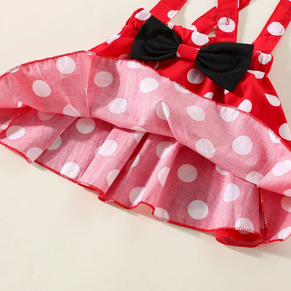 2Pcs/Set Cartoon Polka Dot Baby Girl Evening Dresses Bow Kids Birthday Party Princess Toddler Children Clothes Suit 0 To 4 Years