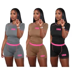 Custom LOGO women's clothing summer Europe and the United States new fashion casual thread contrast two-piece women's clothing
