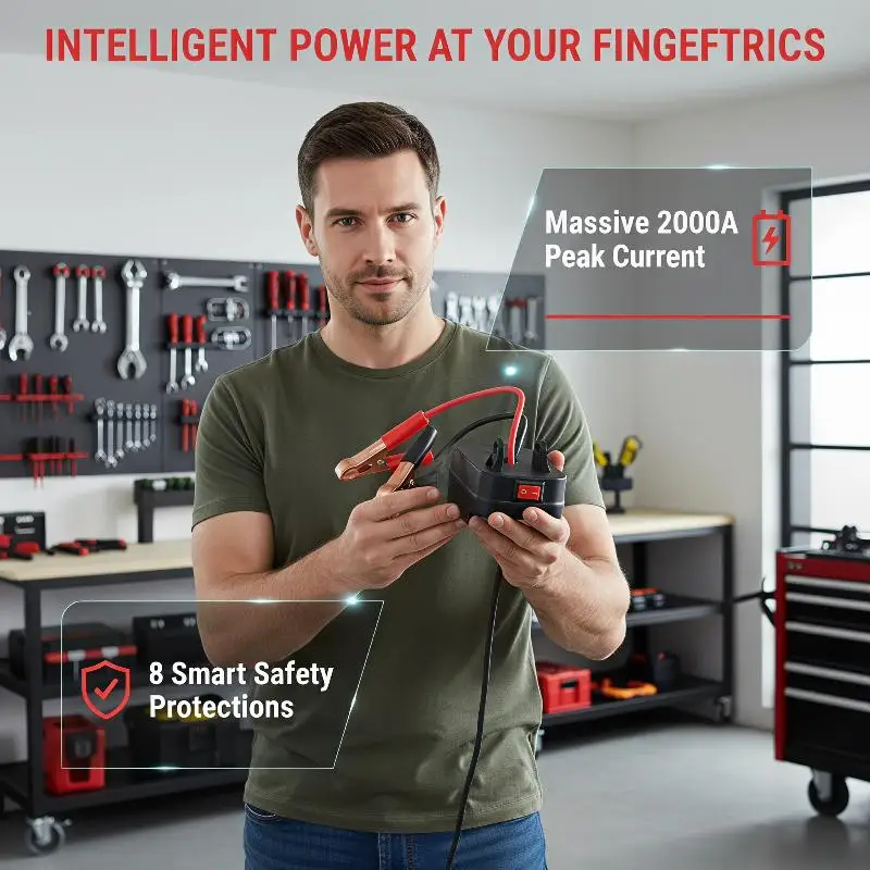 Portable Car Jump Starter Lithium Battery Emergency Igniter Power Bank with Safety Clips for Road Rescue