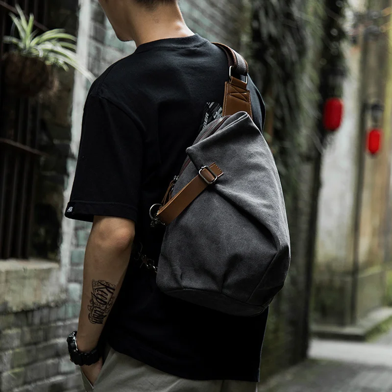 Canvas Batik Chest Bag Retro Male Shoulder Diagonal Casual Handbag Dumpling Sling Large Capacity Travel Leisure rucksack