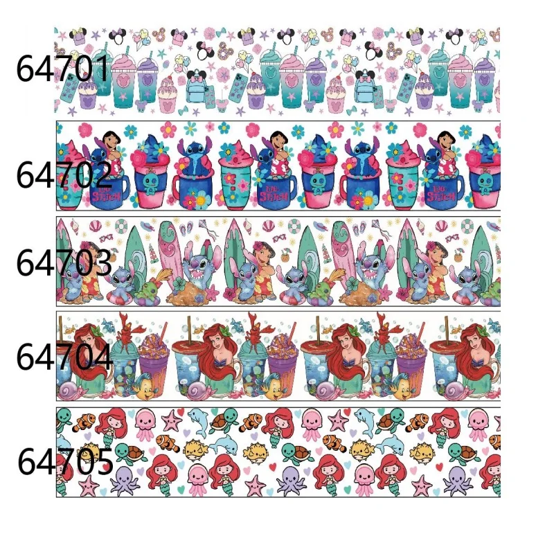 10Yards Disney Princess Stitch Teacup Grosgrain Ribbon for Hairbows Gifts DIY Craft Materials