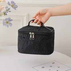 Black Rose Women's Cosmetic Bag, Carrying Case, Portable Cosmetics Storage Bag, Flap Large Capacity Double Zipper Closure Bag