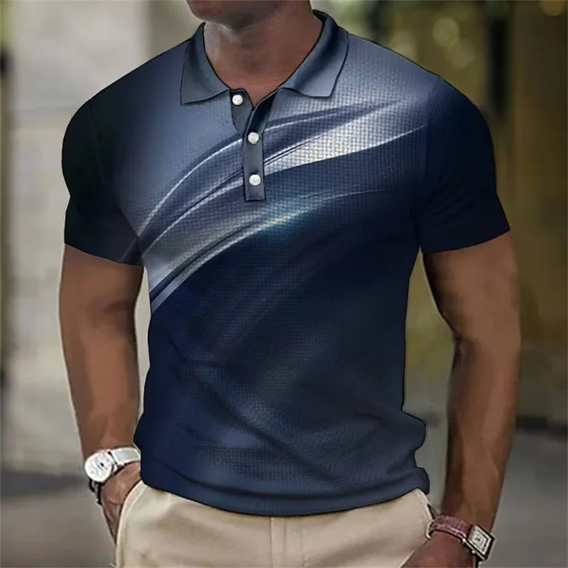 

3D Printed Simple Polo Shirt For Men Colorful Stripes Pattern T-Shirts Summer Street Casual Short Sleeve Loose Tops Lapel Tees