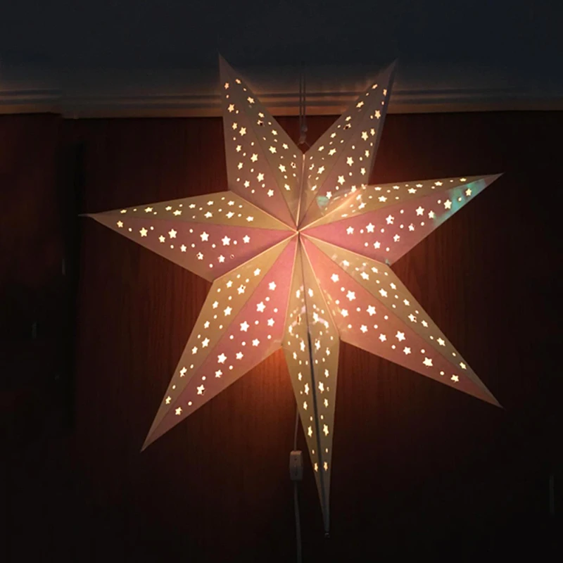 Hollow Out Star LED Light Party Pendant Ornament Glowing 3D Star Window Grille Paper Lantern Hanging Home Decoration Wedding