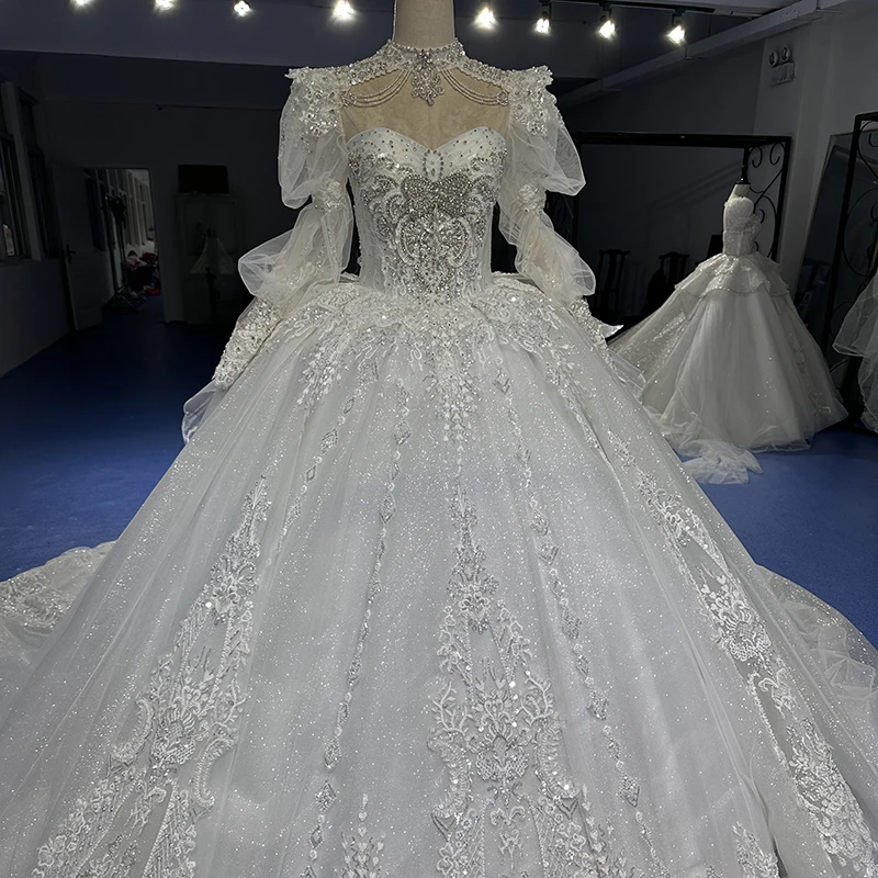 Jancember Puff Sleeves Full Sleeves Wedding Gowns O-Neck Tassel Wedding Dresses With Embroidery Vestido De Noiva XS019