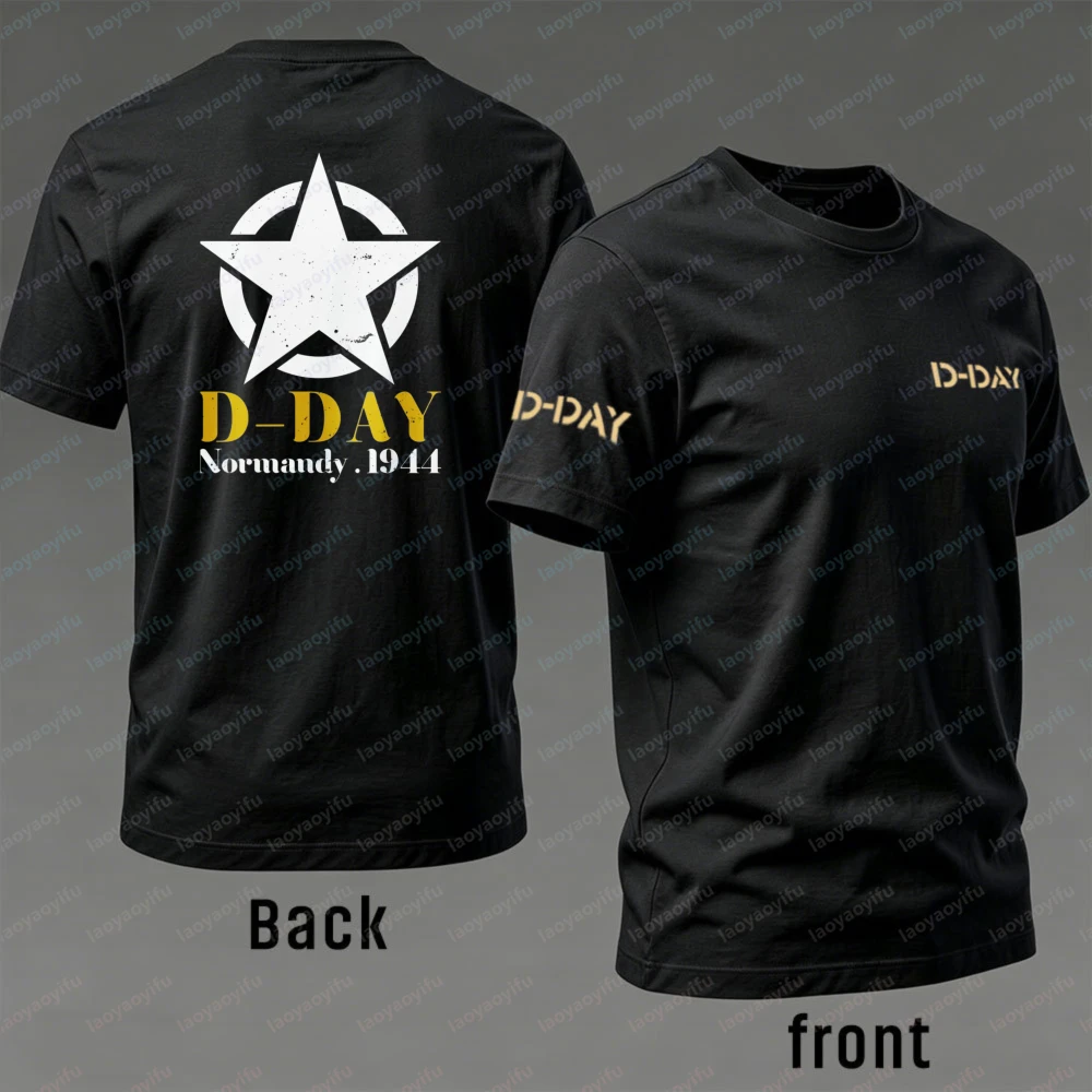 Historical Aesthetic Cotton Tee D-DAY Normandy Battlefield Tribute Print T-Shirt for Men Trendy Breathable Patriotic Attire