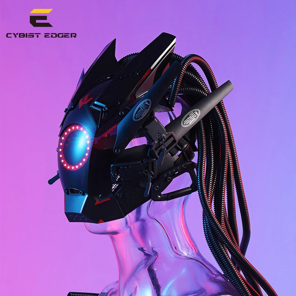 

Cyberpunk Mask RGB Lighting LED with Hair Music Festival Fantastic Cosplay SCI-FI Soldier Helmet Halloween Party Gift for Adults