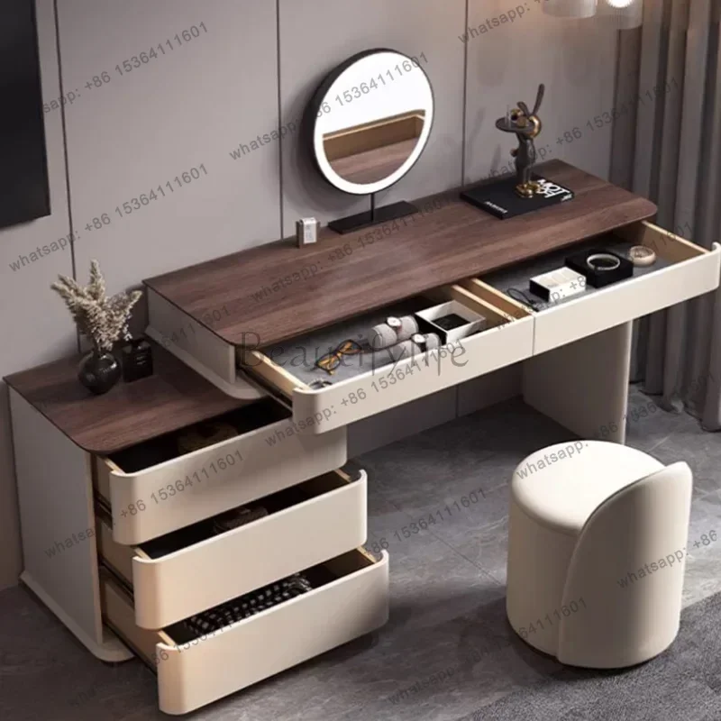 LJY Makeup Mirror Wooden Dresser Set Bedroom Brown Natural Modern Vanity Dressers Nordic Storage Drawer Coiffeuse House Accessor