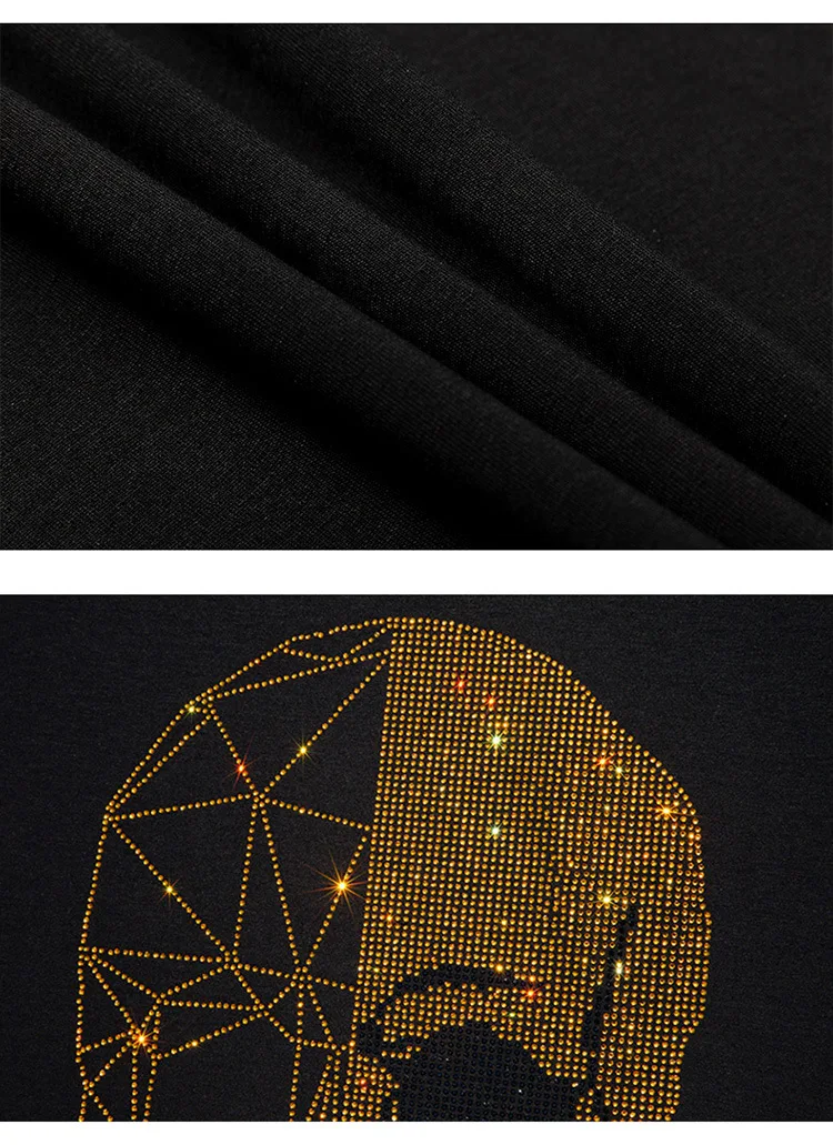 Plus Size 2024 Rhinestones Skulls T Shirts for Men Clothing Fashion Streetwear O Neck Short Sleeve Casual T-shirts Slim Fit Man