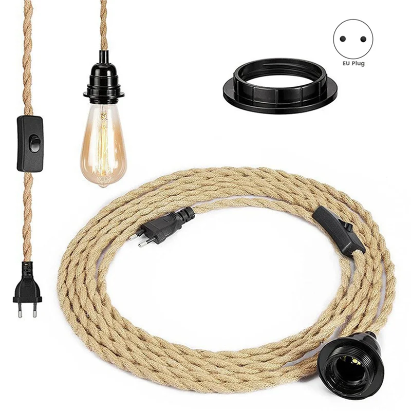 ABVJ-4X cabo de lustre de corda retrô, acessórios de lâmpada de mesa com plugue de interruptor de cabo (sem lâmpada) plugue UE