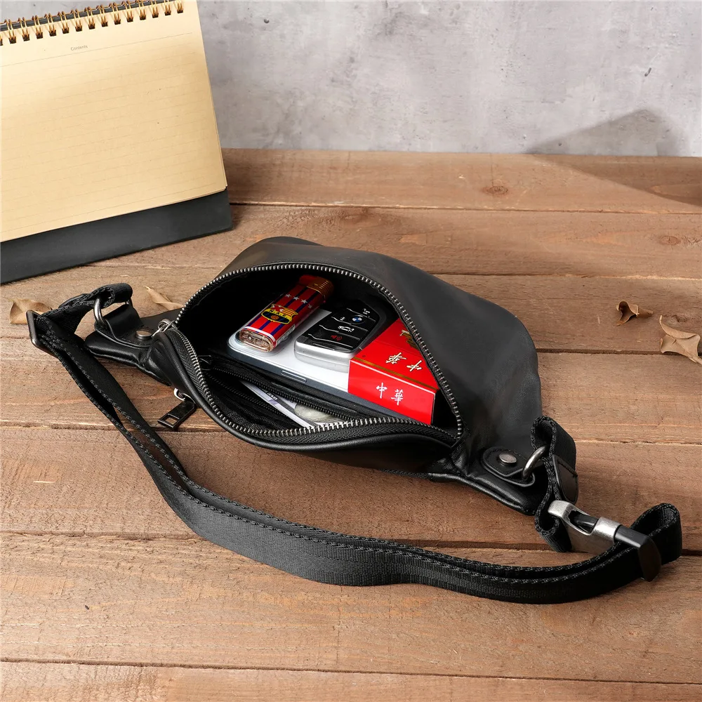 Vintage Motorcycle Men's Crossbody purse - Genuine Cowhide Leather Phone Waist Pack & Lightweight Sport Chest Bag