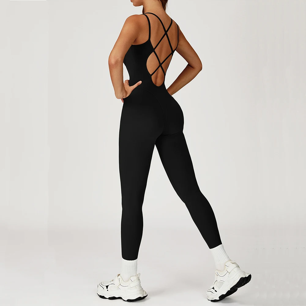 Fitness Jumpsuit Gym Workout Playsuit Sexy Cross Back Strap Sports Bodysuits Backless Romper Women Running One Piece Yoga Suit - Image 3
