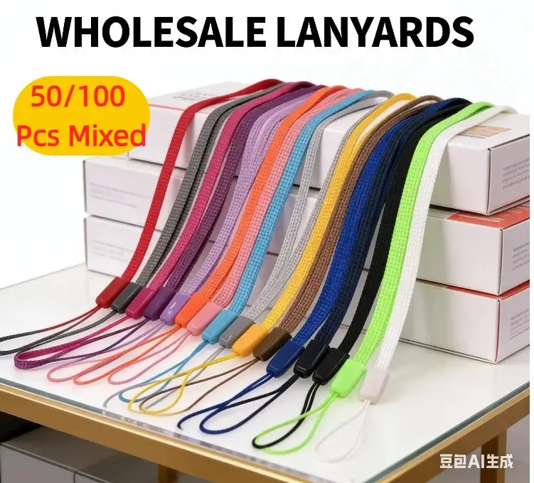 50/100Pcs 18cm Colorful Phone Wrist Lanyard Strap Multifunctional  Nylon Wrist Lanyard String Cord for USB Flash Drive Keychains