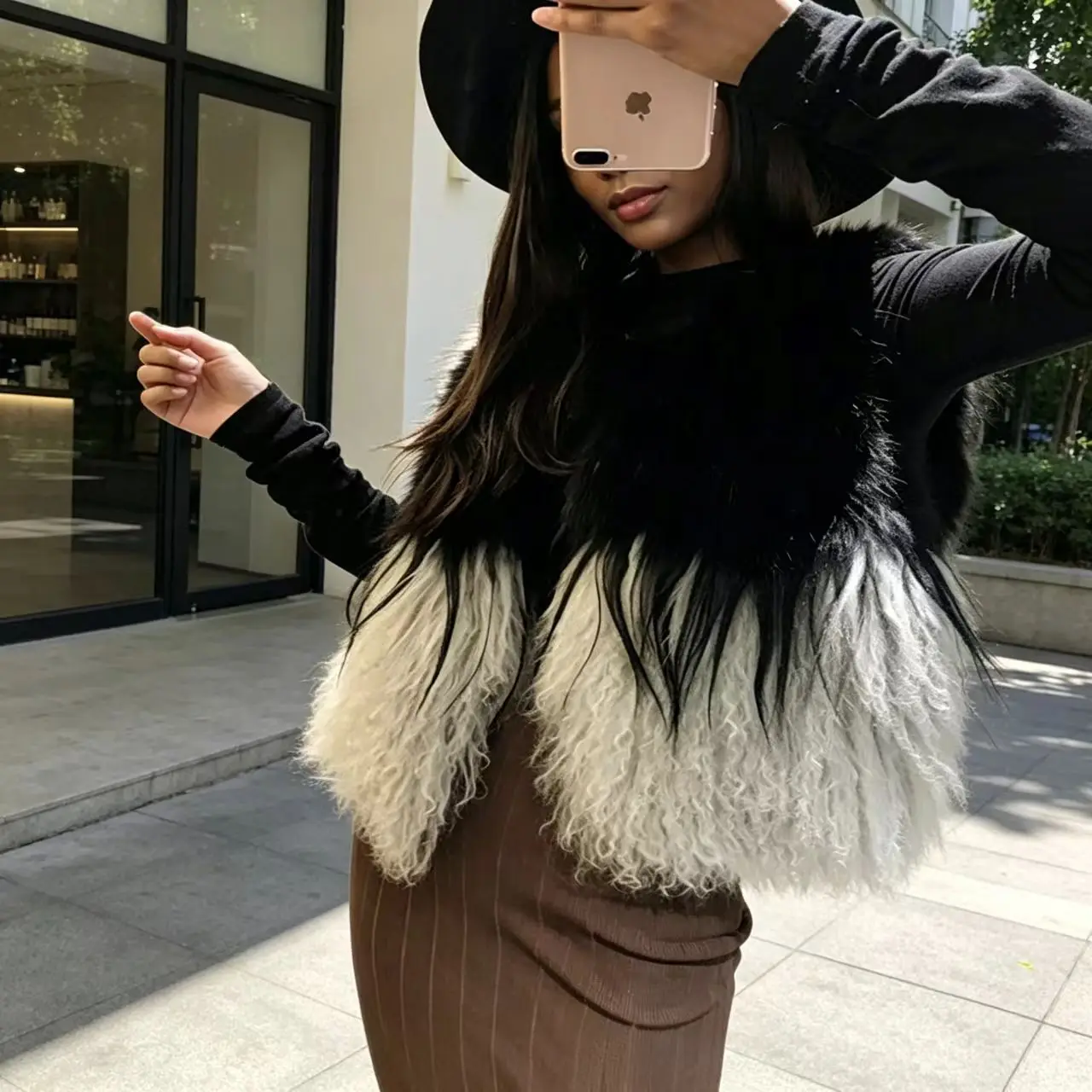 Women Real real raccoon Dog Fur Sheepskin Wool Short Coat Big Lapel Luxury Fluffy Thick Warm Black White Mixed Winter FurOuter - view 2