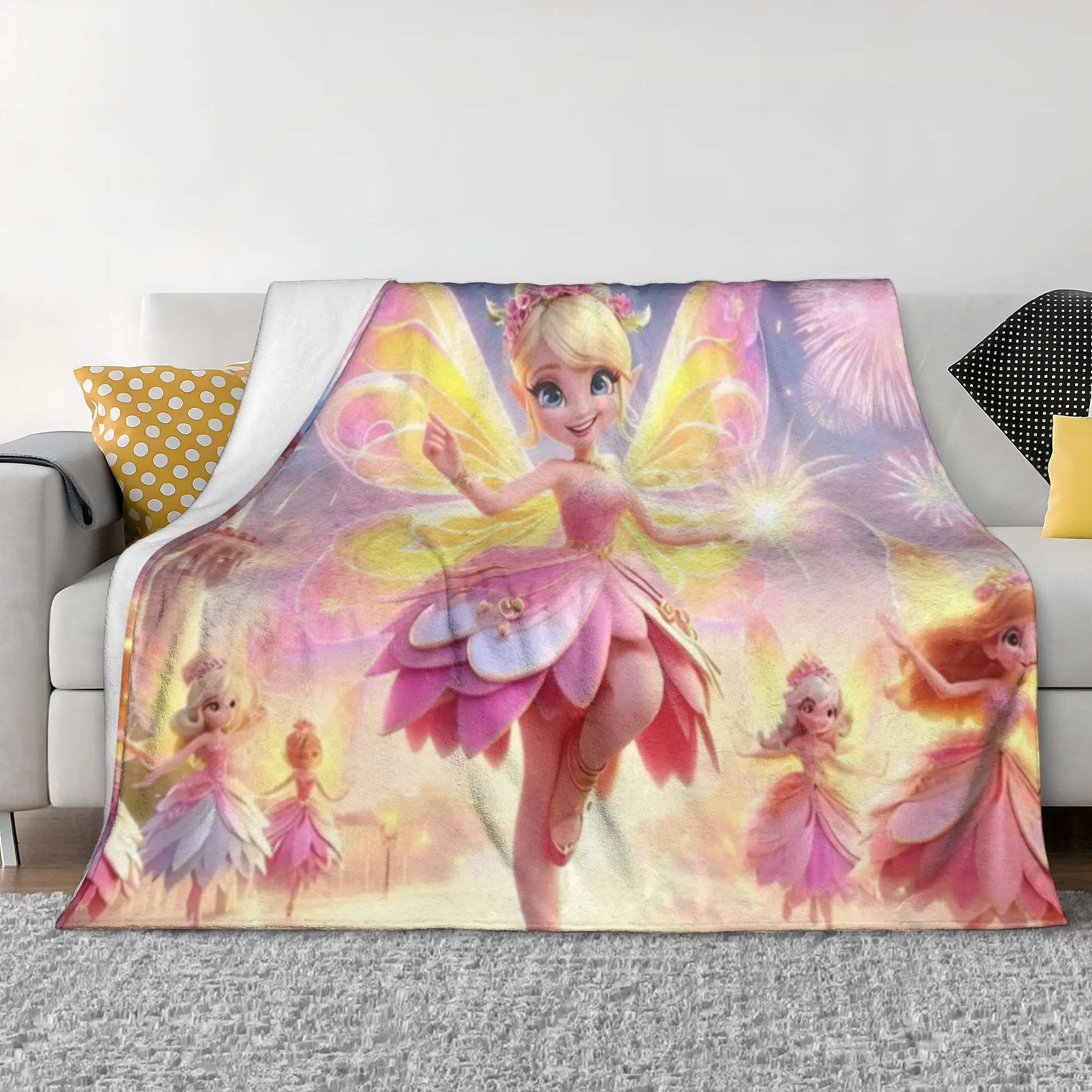 Tinker Bell Cartoon Children Flannel Throw Blankets Cute Beauty Blanket for Bed Travel Super Warm Plush Thin Quilt