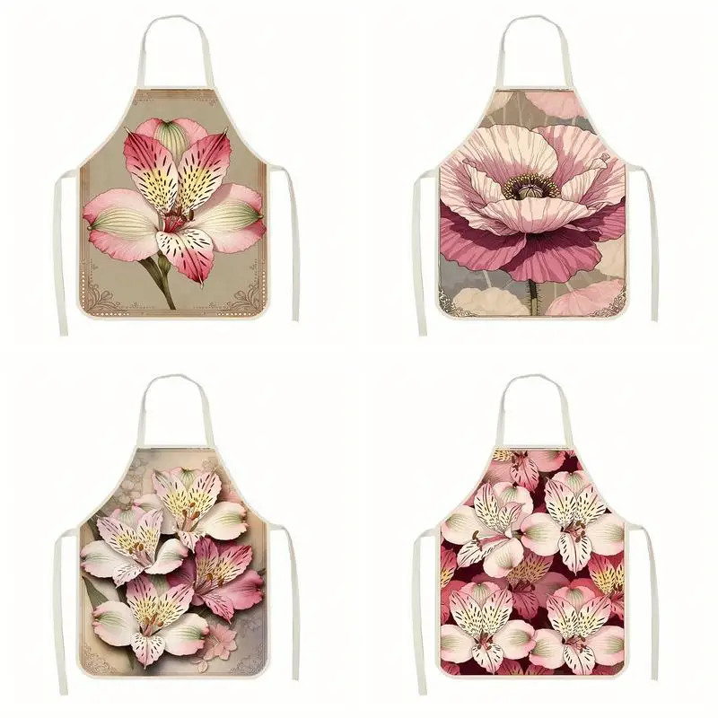 

Floral Pattern Aprons Linen Apron, Suitable For Kitchen Cooking, Parent-Child Interaction, Painting And Other Scenarios
