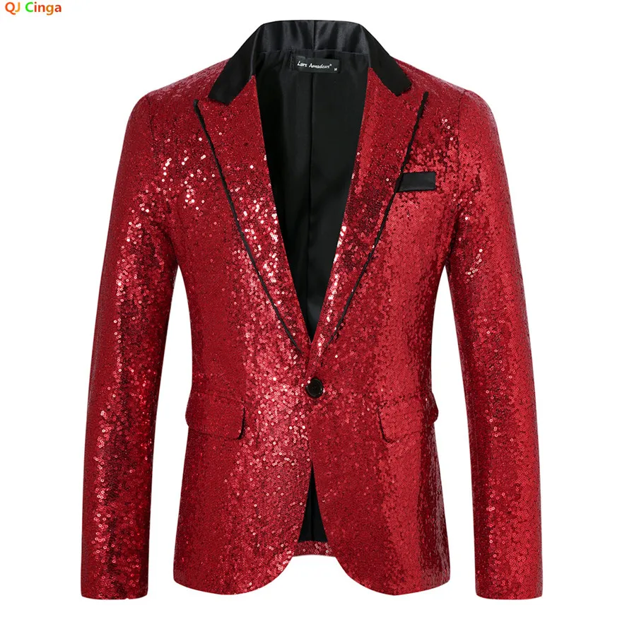 Red Men's Shiny Sequins Blazer,Wedding Party Dress Coats,White Purple Green Silver Suit Jacket, European Size S-XXL