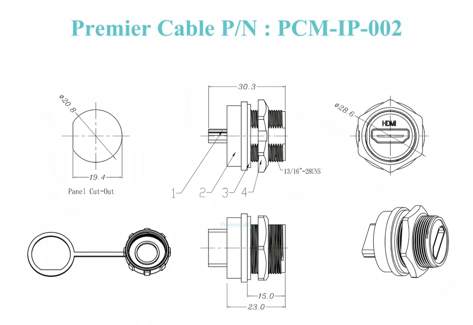 IP67 Wasserdichter HDMI 1.4 Buchse-zu-Buchse-Koppler 4K@30Hz Flächenbündiger Durchgangsverbinder für TV PC Monitor Projektor – Detail 1