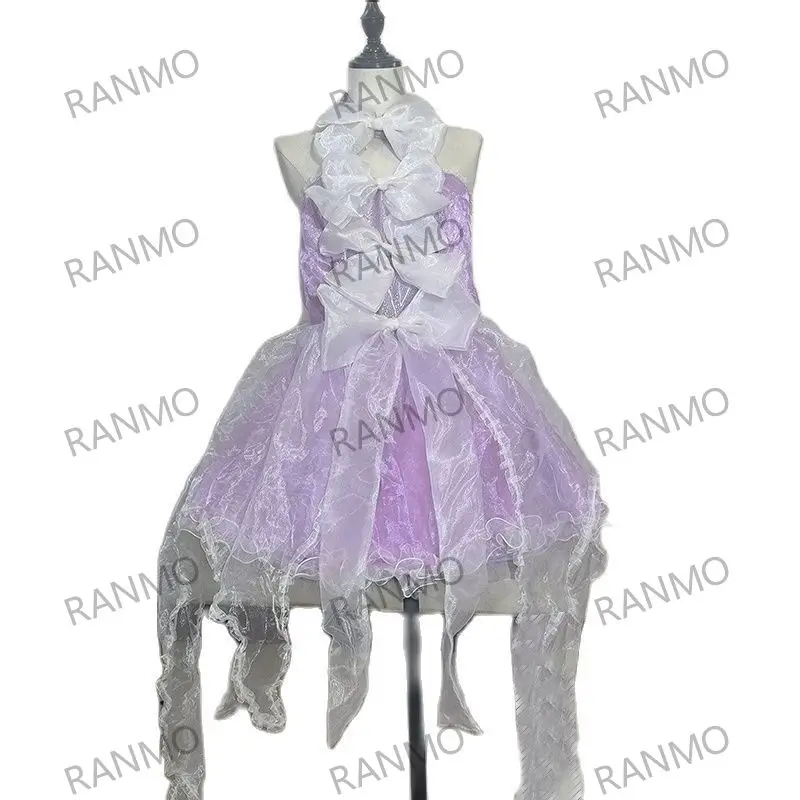 

Purple Organza Romantic Bow Ribbon Off Shoulder Strap Sexy Elastic Waist Dress Sissy Crossdresser Daily Unisex Dress Customizati