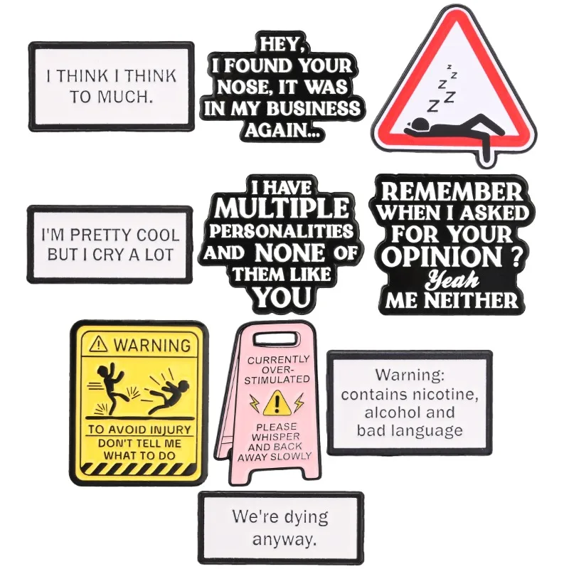 10styles Sassy Attitude Enamel Pins Sarcastic Warning Brooch Overthinking Lapel Badge Overstimulated Jewelry Gift For Friends