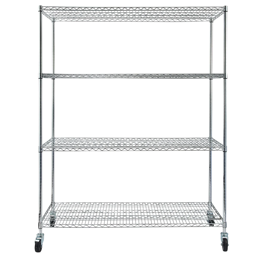 NSF Heavy Duty ajustável armazenamento Metal Rack com rodas e forros de prateleira, 4 camadas, ideal para garagem, cozinha e muito mais-Chrome