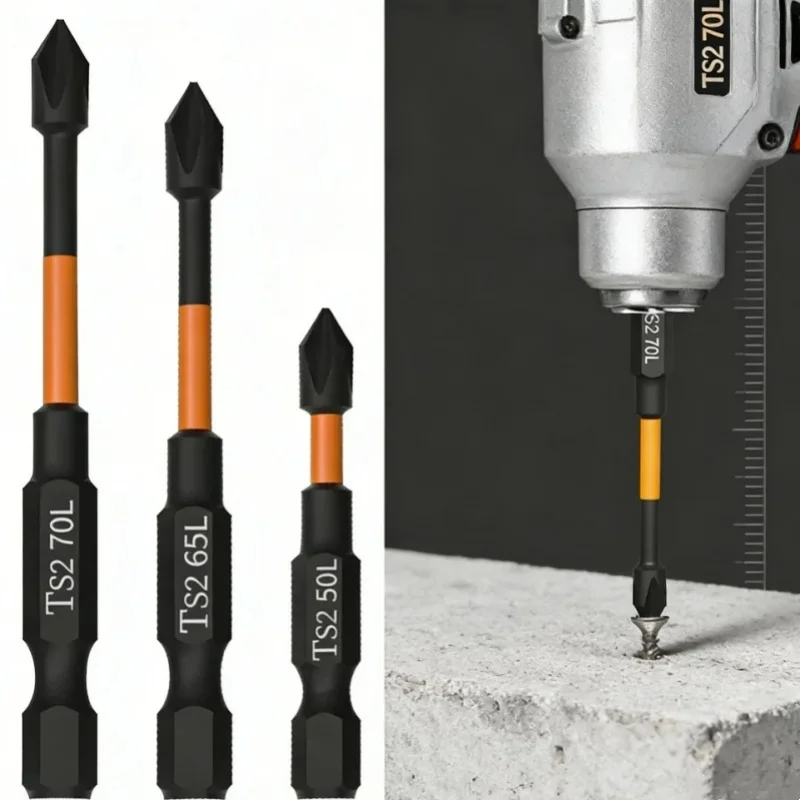 3PCS S2 Impact Strong Magnetic Anti Slip 50-70mm Electric Hand Drill Cross Screwdriver Bit Electric Tool Accessory Set