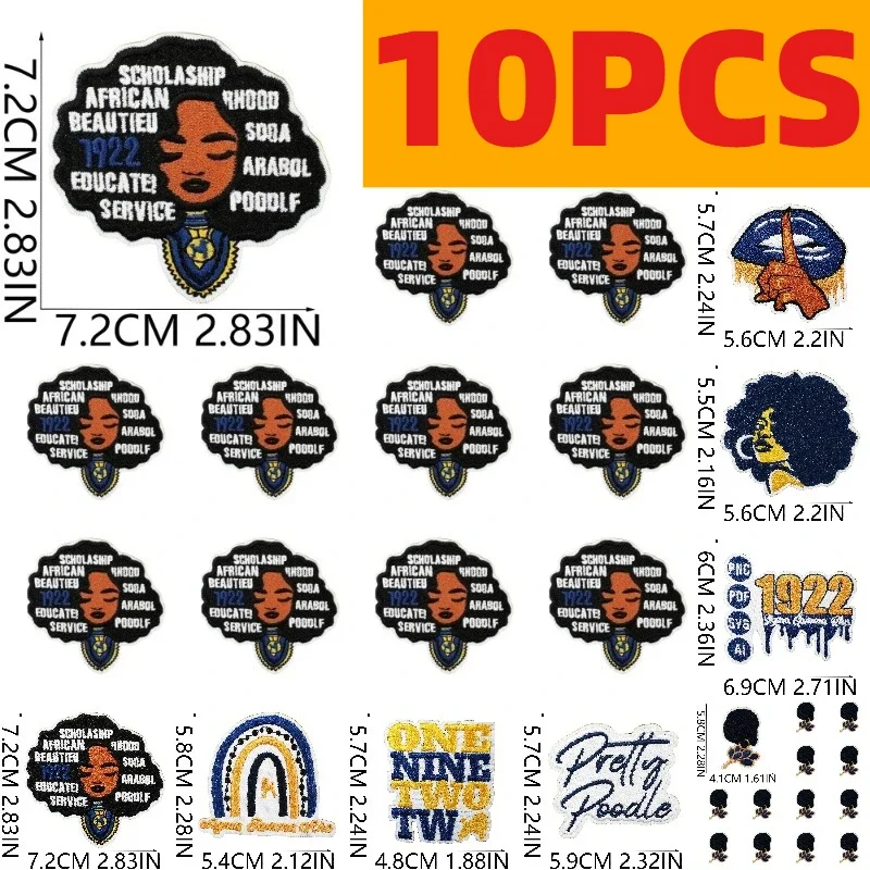 10/12Pcs Blue 1992 Element Embroidery Patches Independence Day Poodle Design Trend Black Skirt Decoration Bulk Iron On For DIY