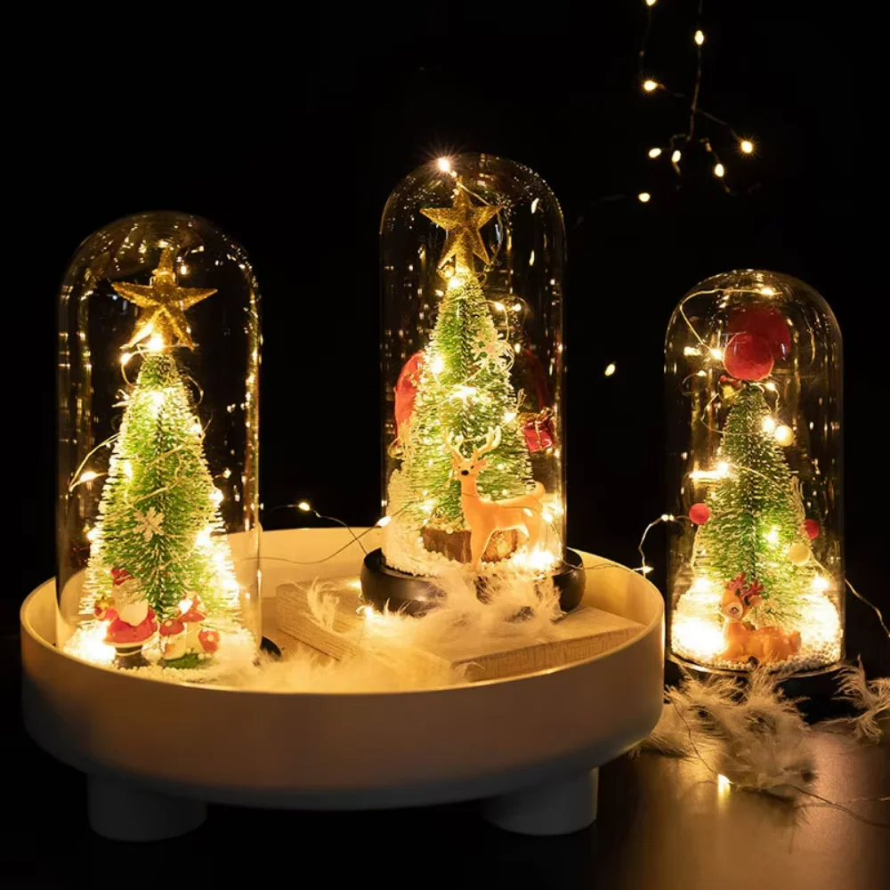 

2024 Christmas Led Lights Christmas Tree Santa Claus Doll Decoration Ornaments in Glass Dome