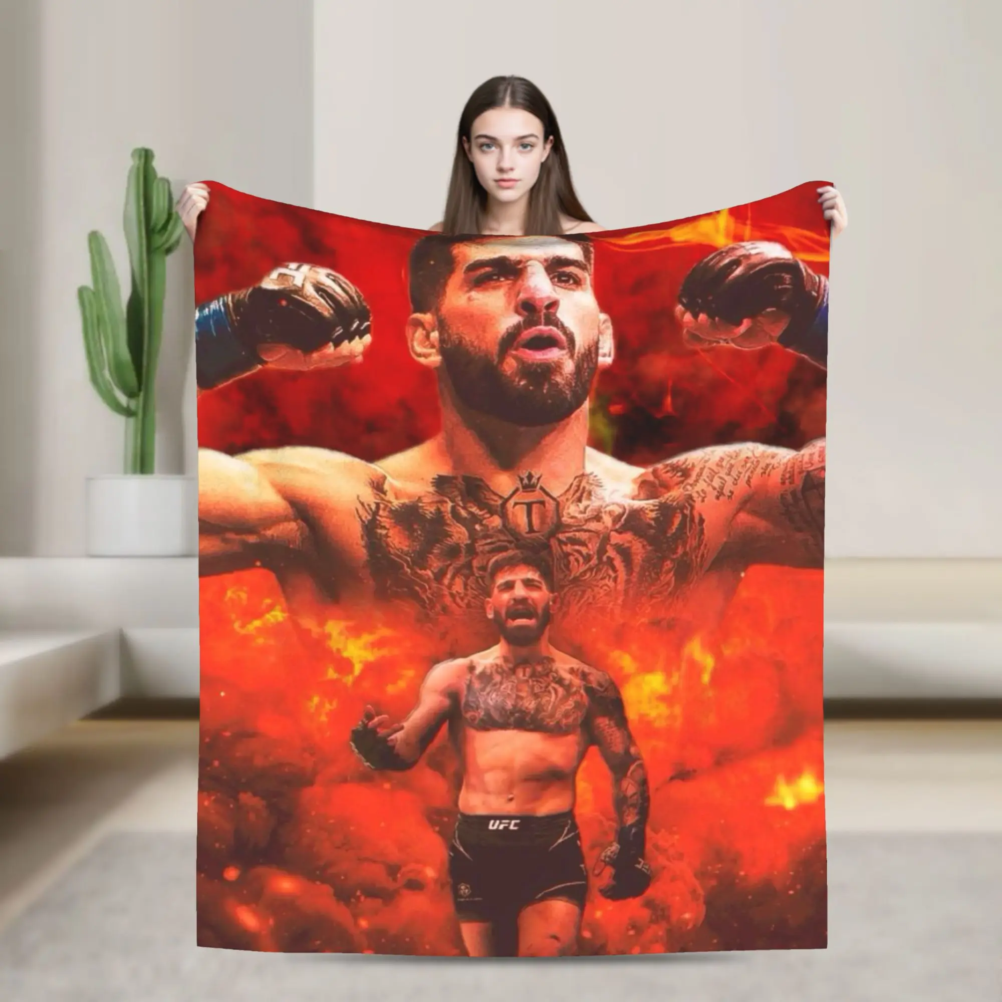 Ilia Topuria Wrestling Wrestler Blanket Multiple Sizes Warm Cozy Fluffy  Throw Blankets for Couch Sofa and Bed