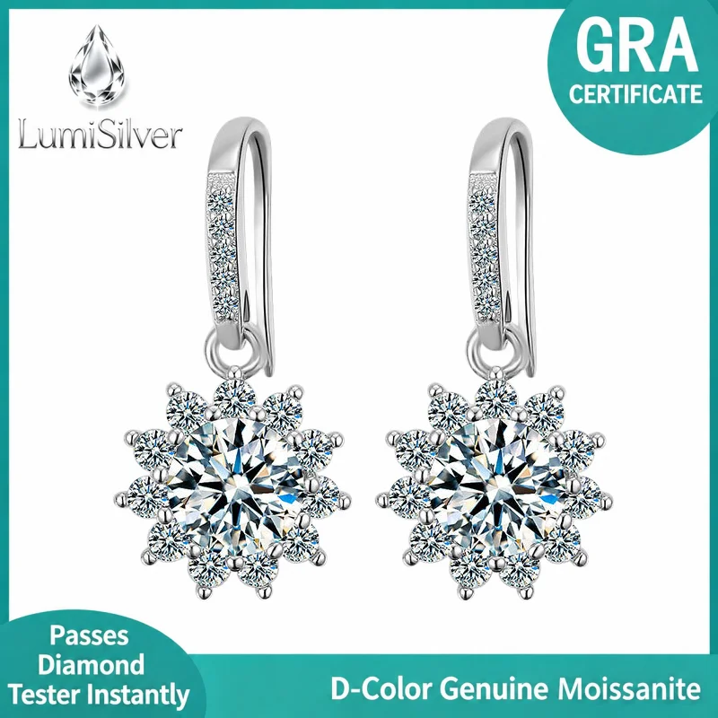 925 Sterling Silver Earrings Sunflower Moissanite Ear Hook Drop Earrings Simple Floral Jewelry Accessories