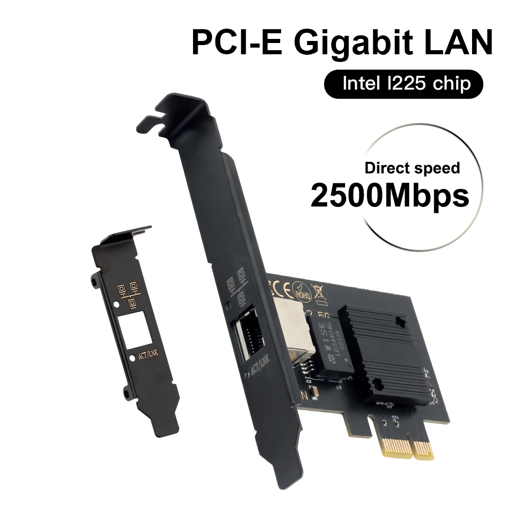 

2500Mbps PCIe Network Card Dual Port Pcie To RJ45 Intel I225 Gigabit Ethernet 100/1000M/2500M RJ45 LAN PCIe Adapter For PC