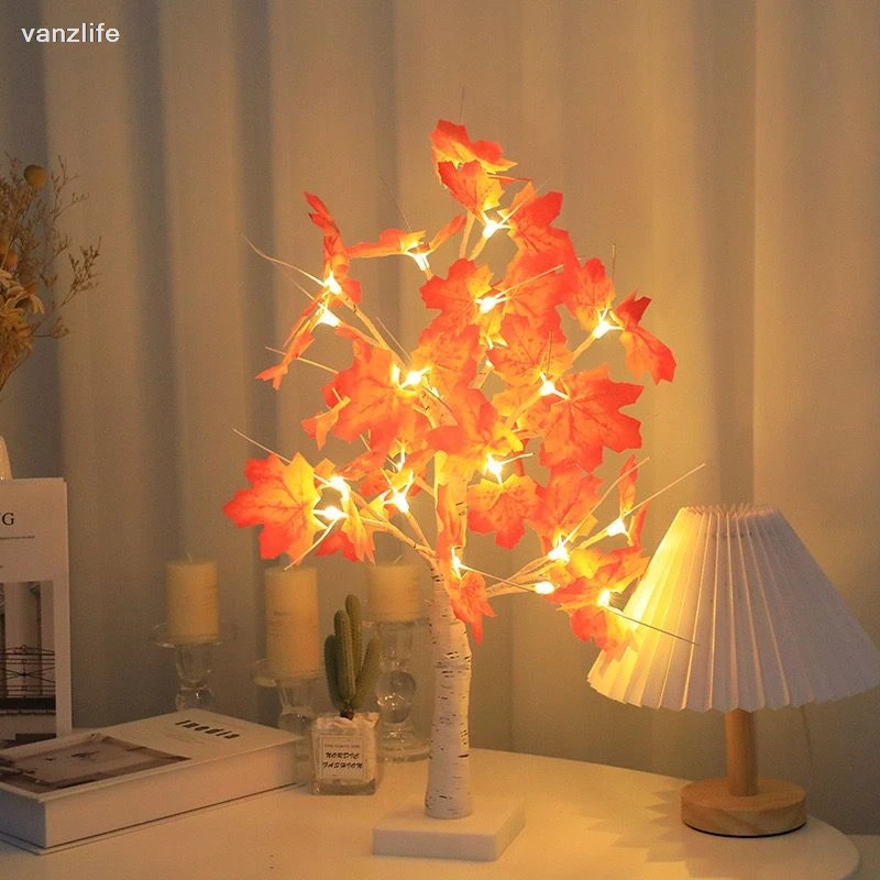 vanzlife Tree lamp bedroom room girl romantic decoration room plug-in simulation maple leaf tree lamp flower  colorful lamp