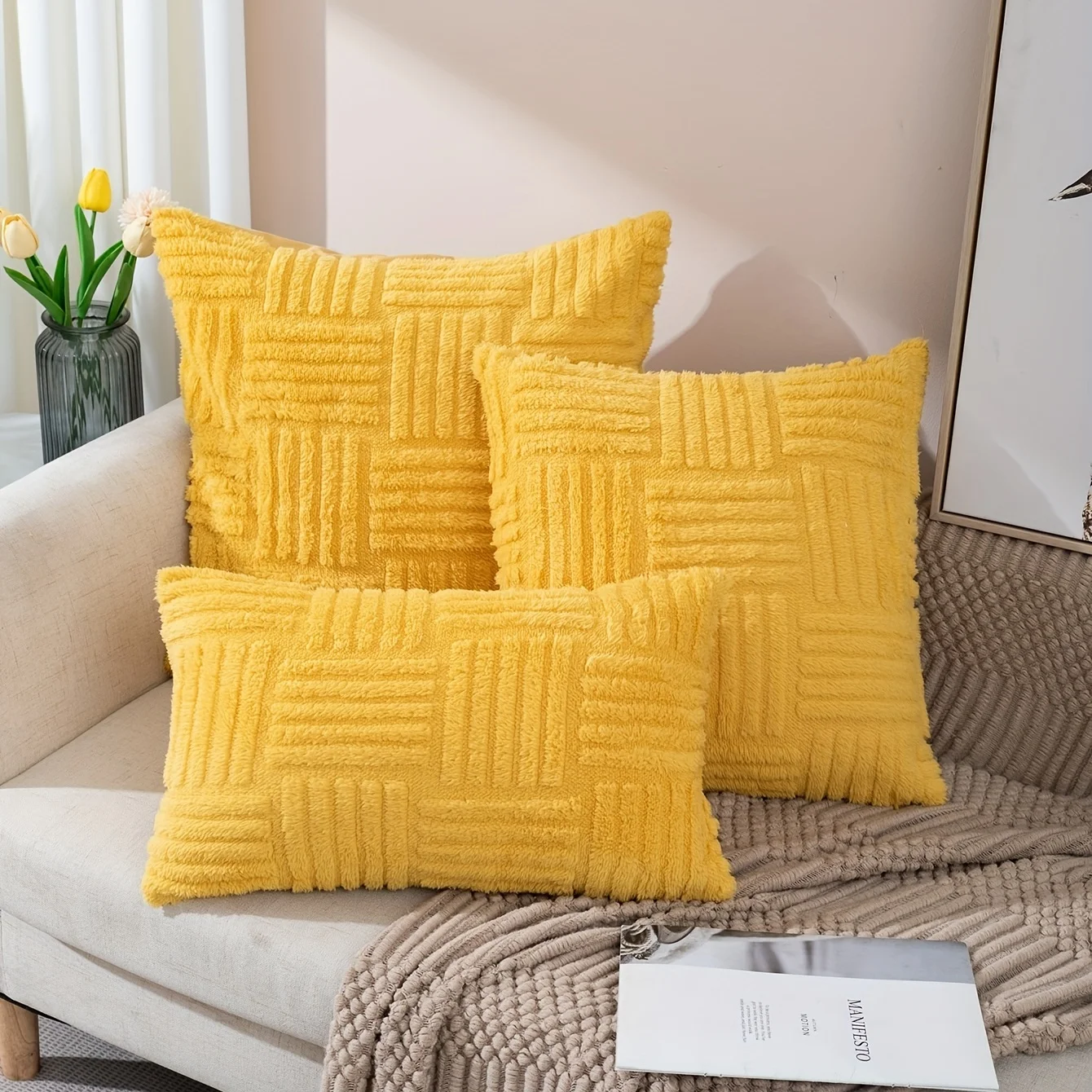 1pc Snowflake Velvet Decor Throw Pillowcase Home Decor Room Boho Cushion Cover Yellow Throw Pillow Cover for Sofa Living Room