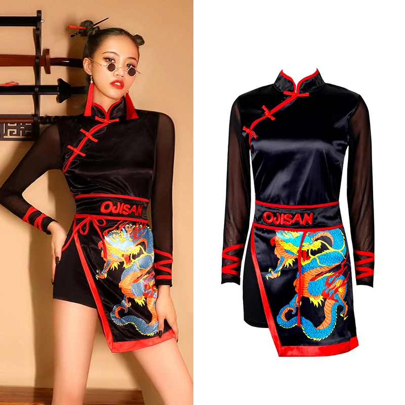 

2024 New Chinese style Hip Hop Street Dance Set Female Modern Dance DS Performance Dress Sexy K-POP Jazz Dance Costume XH1091