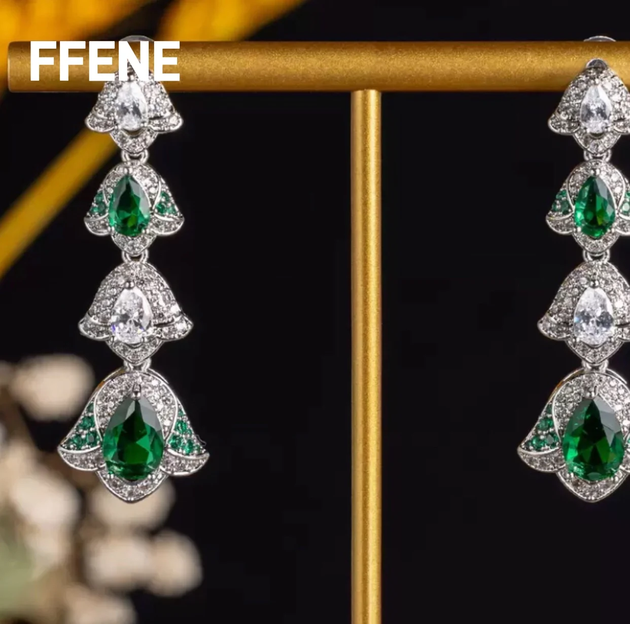 

[Classic] European and American retro high-end emerald zircon ear studs and drop tassel earrings for female influencers