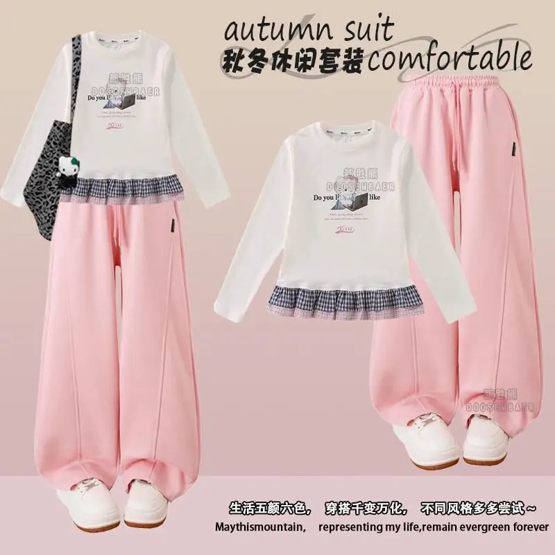 

Fashion 2-piece Set Children's Clothing Jacket Sanrio Hello Kitty Kids Fur Coat Girls Padded Women's Teen Girl Clothes Korean