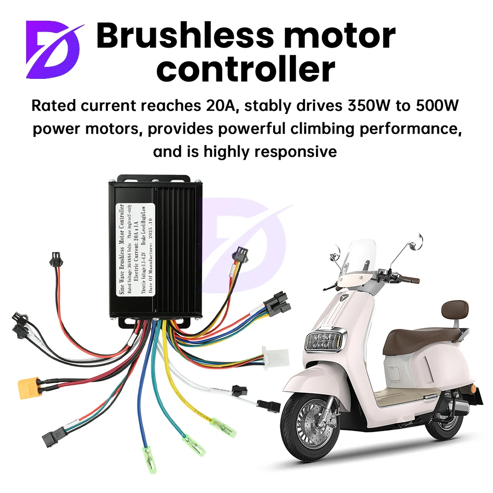 

36V 48V 20A Sine Wave Brushless Motor Controller 350W-500W Compatible with SM Connectors LCD Instrument Electric Bicycle