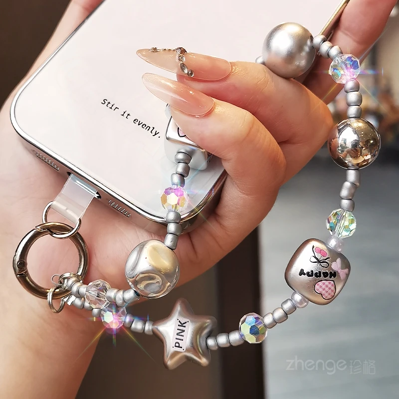 

Новый ремешок-цепочка для телефона в стиле Ins: милый, с бусинами, бантом, сердечками и звездами, для CCD-камер/телефонов, защита от потери