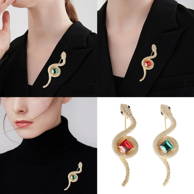 Eye Catching Snake Brooch with Rhinestones for Men and Women Fashionable Jewelry Trendy Unisex Animal Lapel Accessory