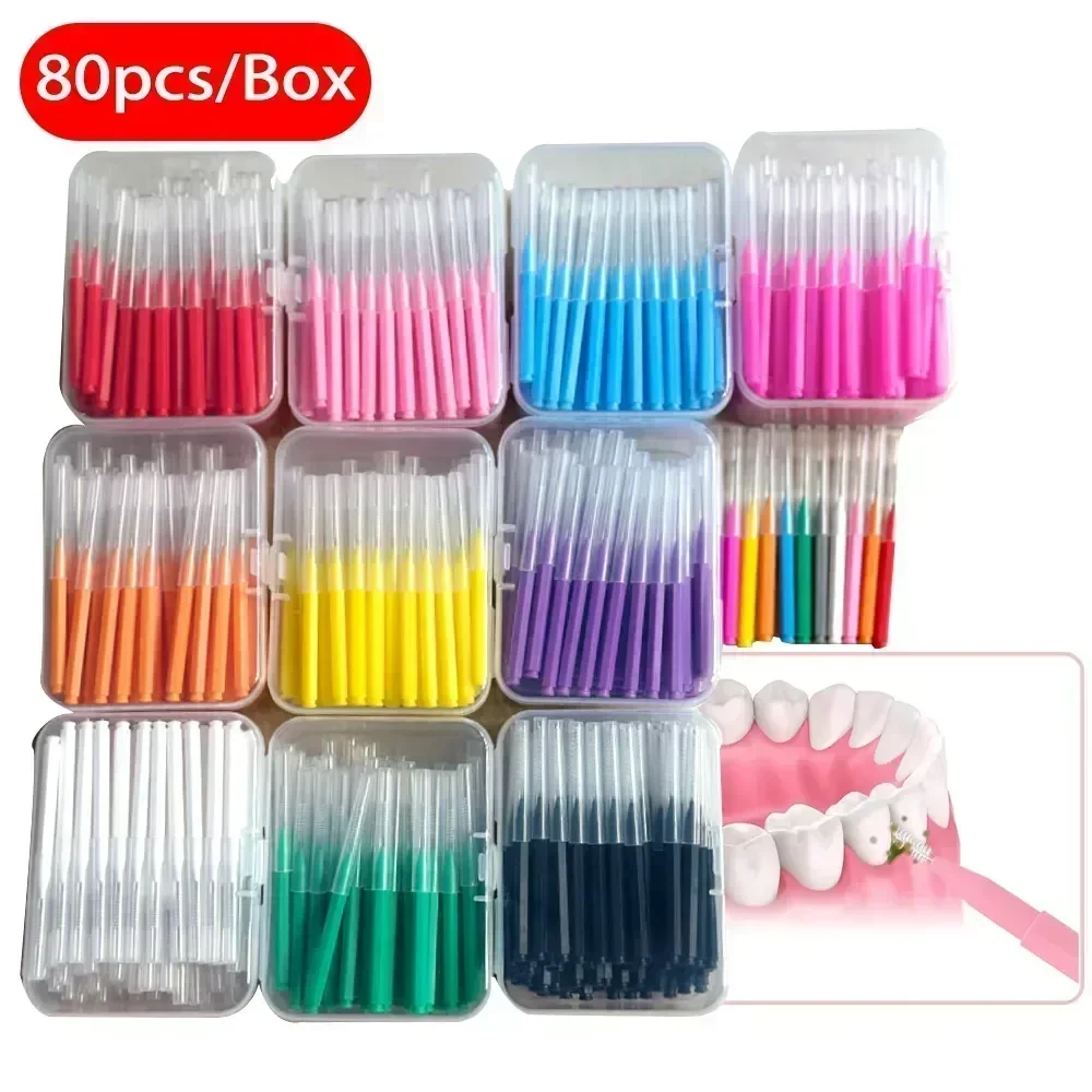 80/160 Pcs/Box I-type push pull interdental brush 0.6-1.5Mm Cleaning Between Teeth Oral Care Orthodontic I Shape Tooth Floss