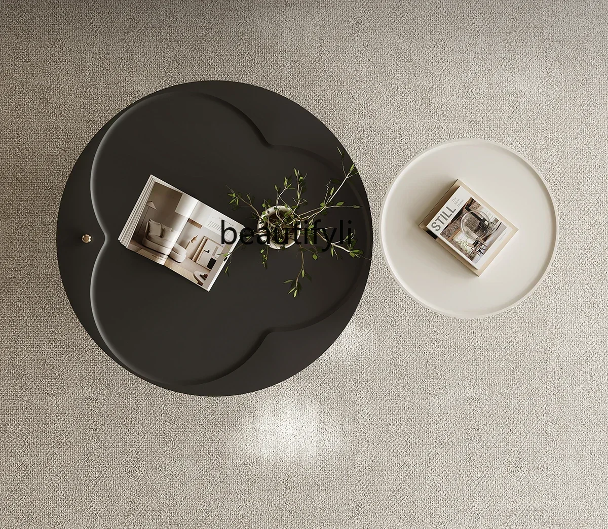 

French retro coffee table, round designer living room household small apartment art high-end cream style light luxury