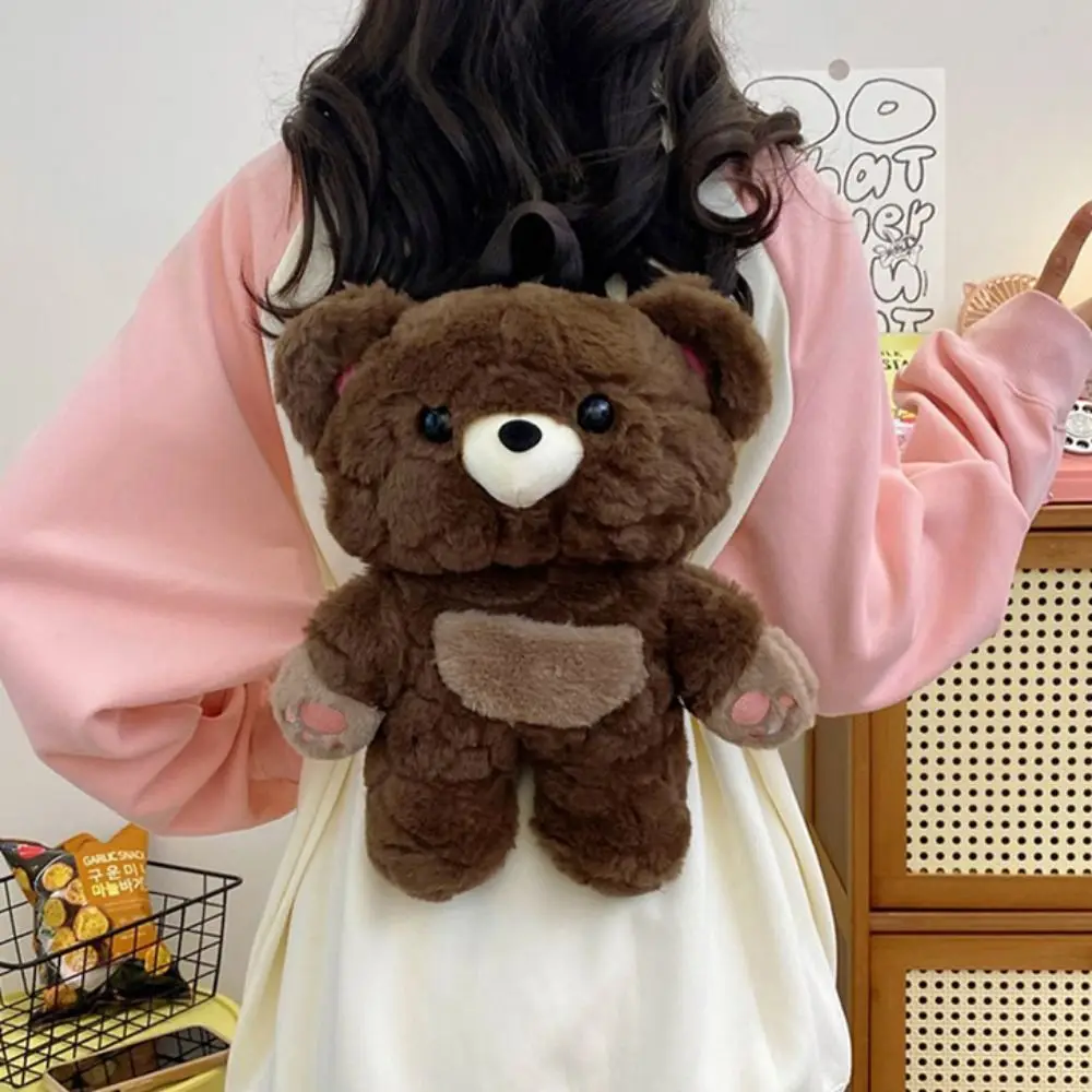 Casual Multicolour Plush Bear Backpack 3D Cony Hair Plush Shoulders Bag Cute Cartoon Bear Animal Bag Kids