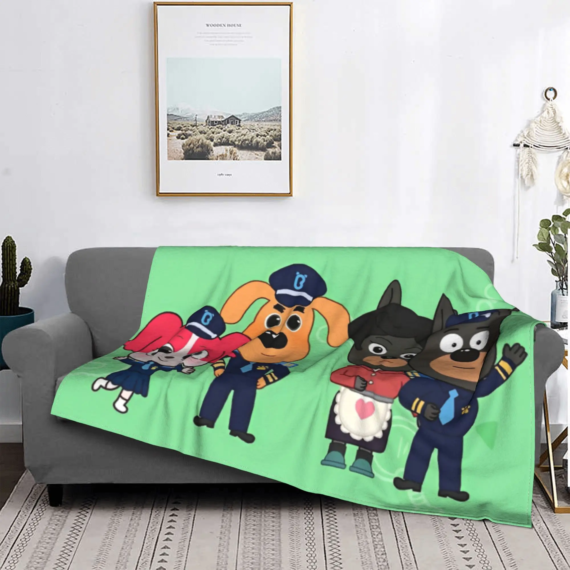 Sheriff Labrador Police Cartoon Flannel Throw Blankets Children TV Series Blankets Home Lightweight Thin Rug Piece Multifunction